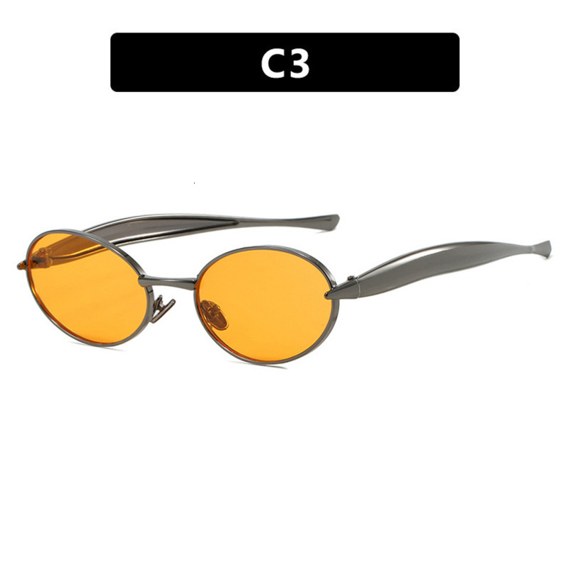 2025 New Fashionable Personality Metal High-end Runway Oval Small Frame Sunglasses high quality