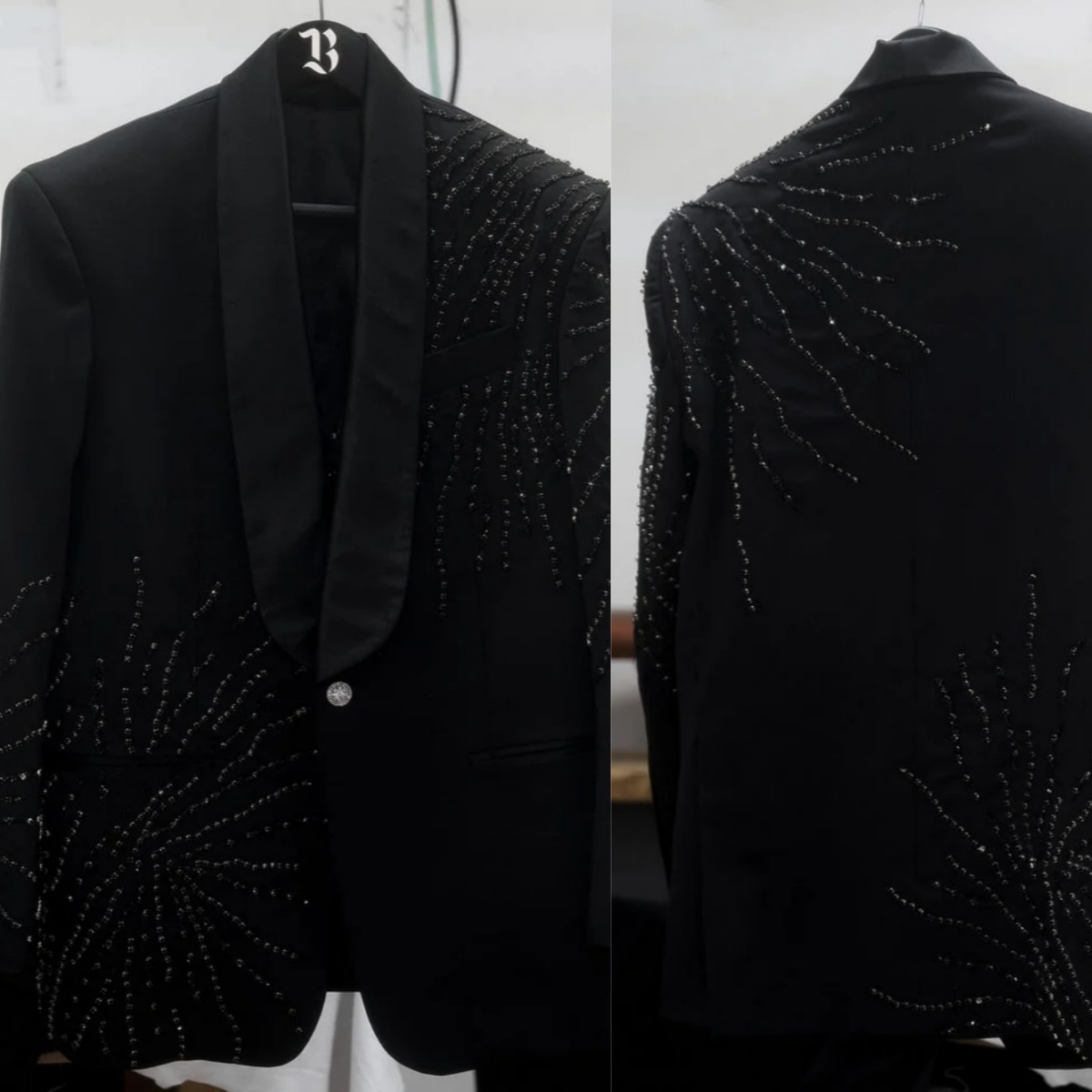 Unique Wedding Tuxedos 1 Piece Set Jacket Beaded Men Suit Shawl Lapel Single Breasted Evening Prom Groom Blazers Customized