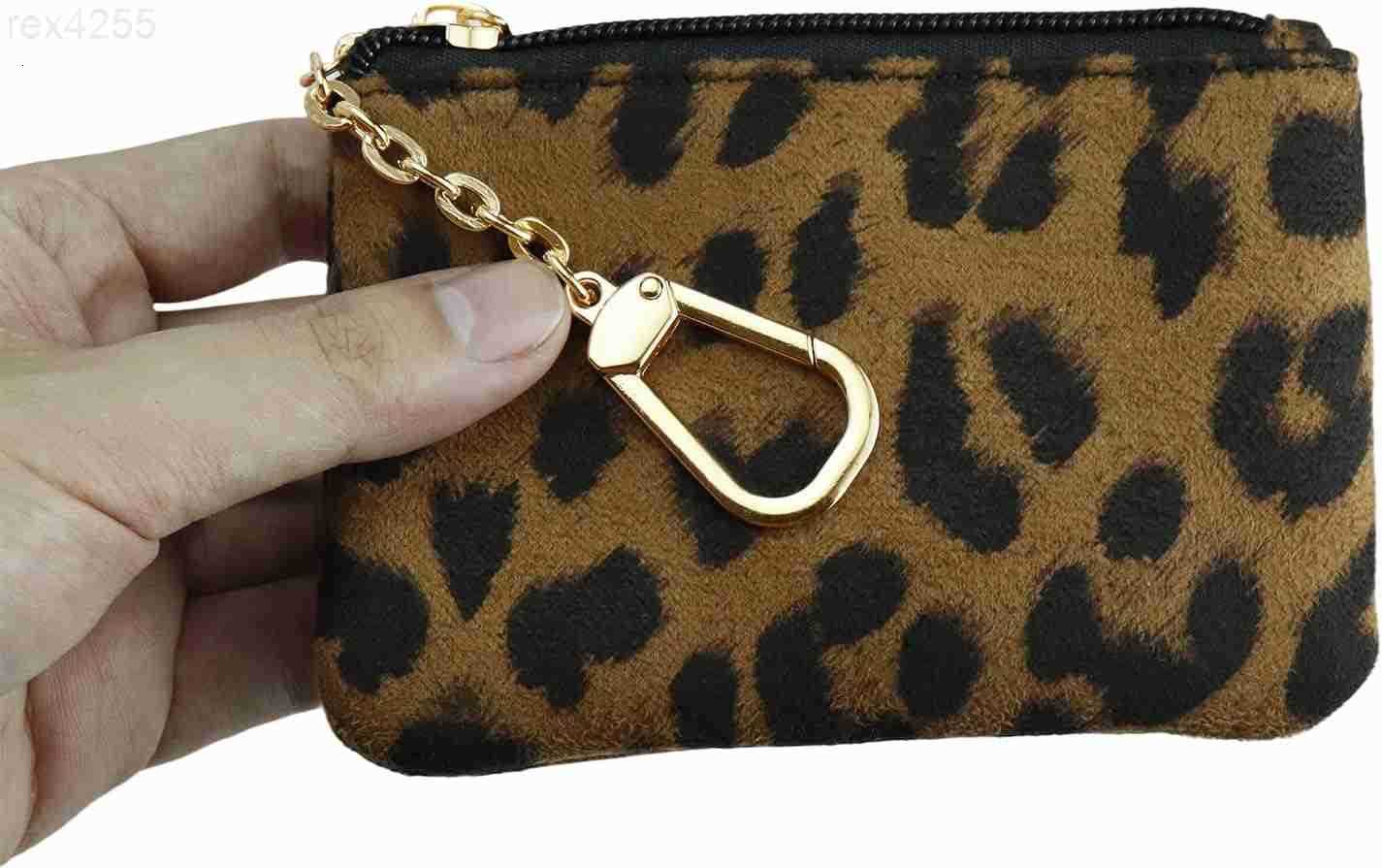 Coin Purse with Key Chain for Women Leopard Print Change Purse Card Holder Wallet Medium Size 4x15x1 inches BrownW250911