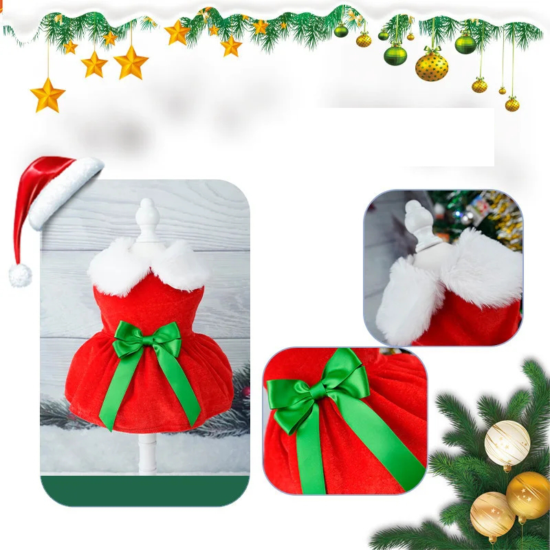 Christmas Dog Dresses with Velvet Fabric & Lamb Wool Collar For Small Dogs Clothes Christmas Cosplay Cat Pet Dog Dress Fancy Princess Puppy Dress for 