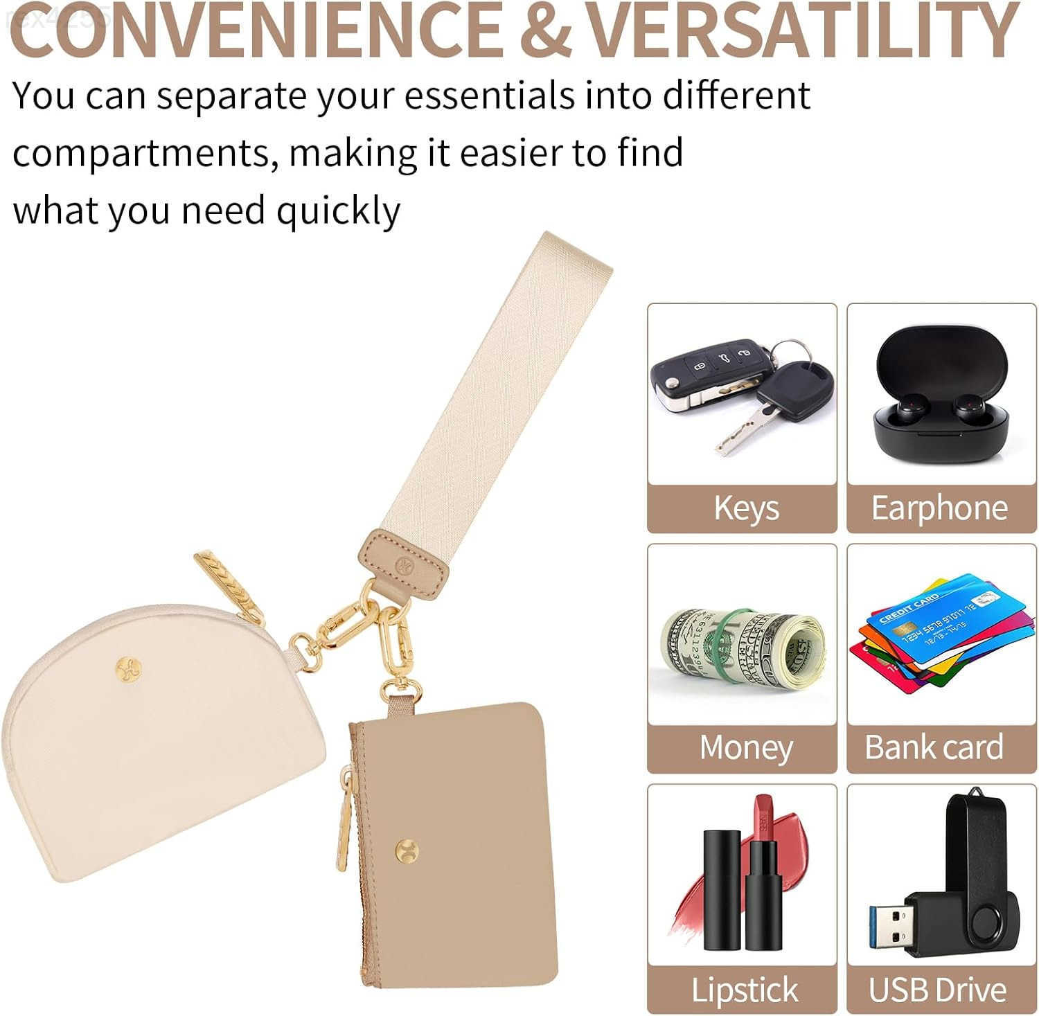 Wallet Detachable Dual Pouch Wristlet Wallets for Women Men Portable Mini Zip Around Small Wallet Coin PurseW250911