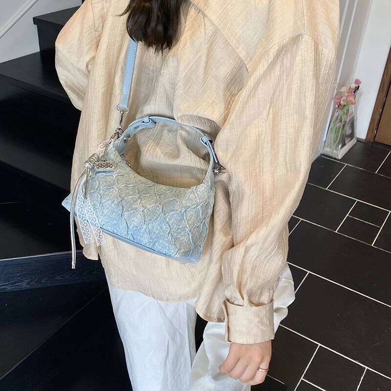 LEFTSIDE Small Denim Solid Color Hobo Crossbody Bags For Women 2025 Y2k Ladies Shoulder Bag Females Handbags And Purses