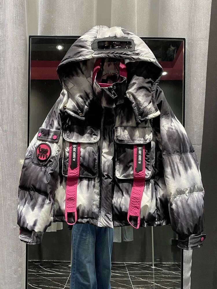 Winter Gradient Removable Hooded Jacket Parker Female White Duck Thick Down Jackets Women Big Pocket Quilted Outwears