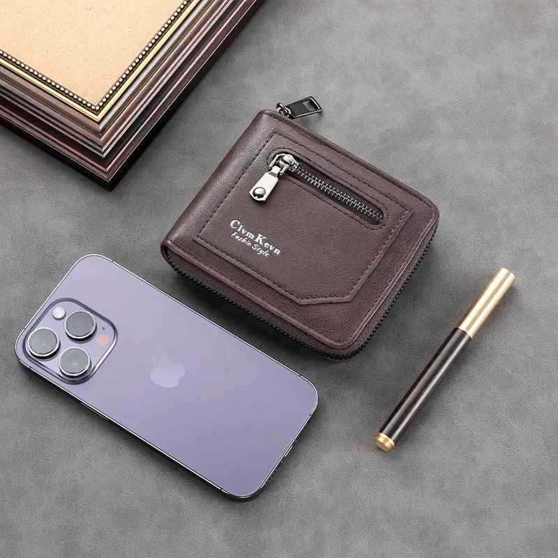 Vintage Mens PU Leather Short Wallet Retro Zipper ID Holder RFIDBlocking Essentials for Daily Commute Travel W250911