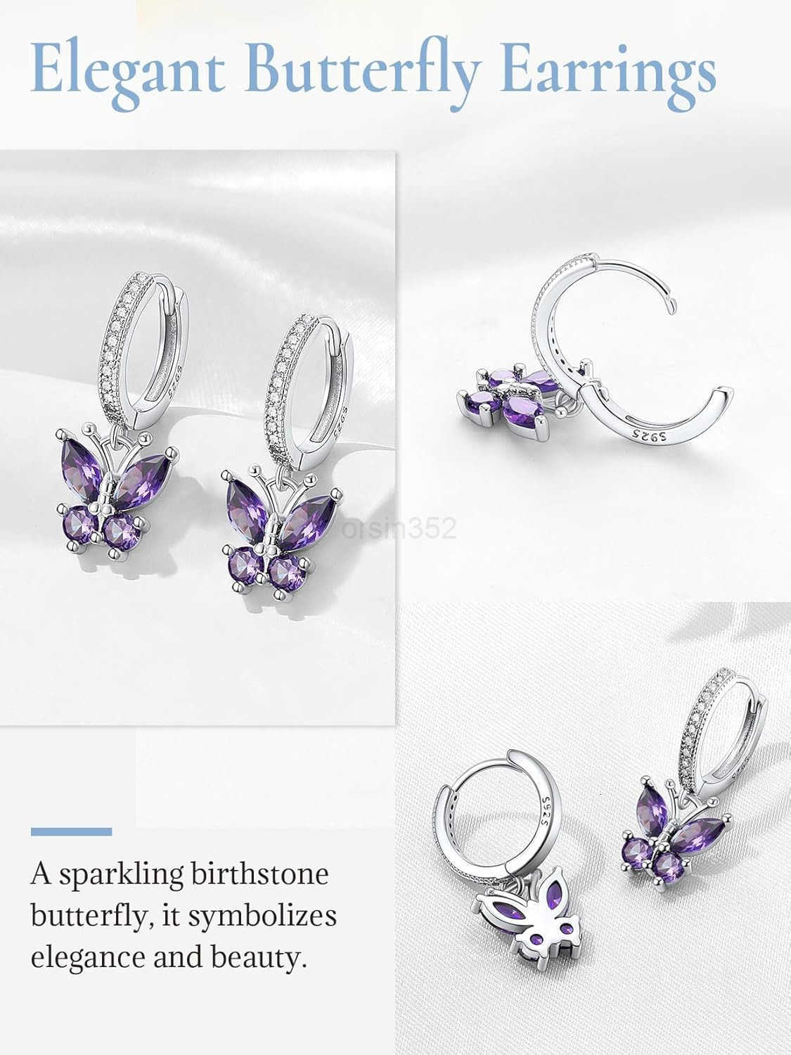 925 Sterling Silver Butterfly Earrings Hypoallergenic Birthstone Earrings for Women Butterfly Dangle EarringDainty Birthday Gifts for WomenHerW250911