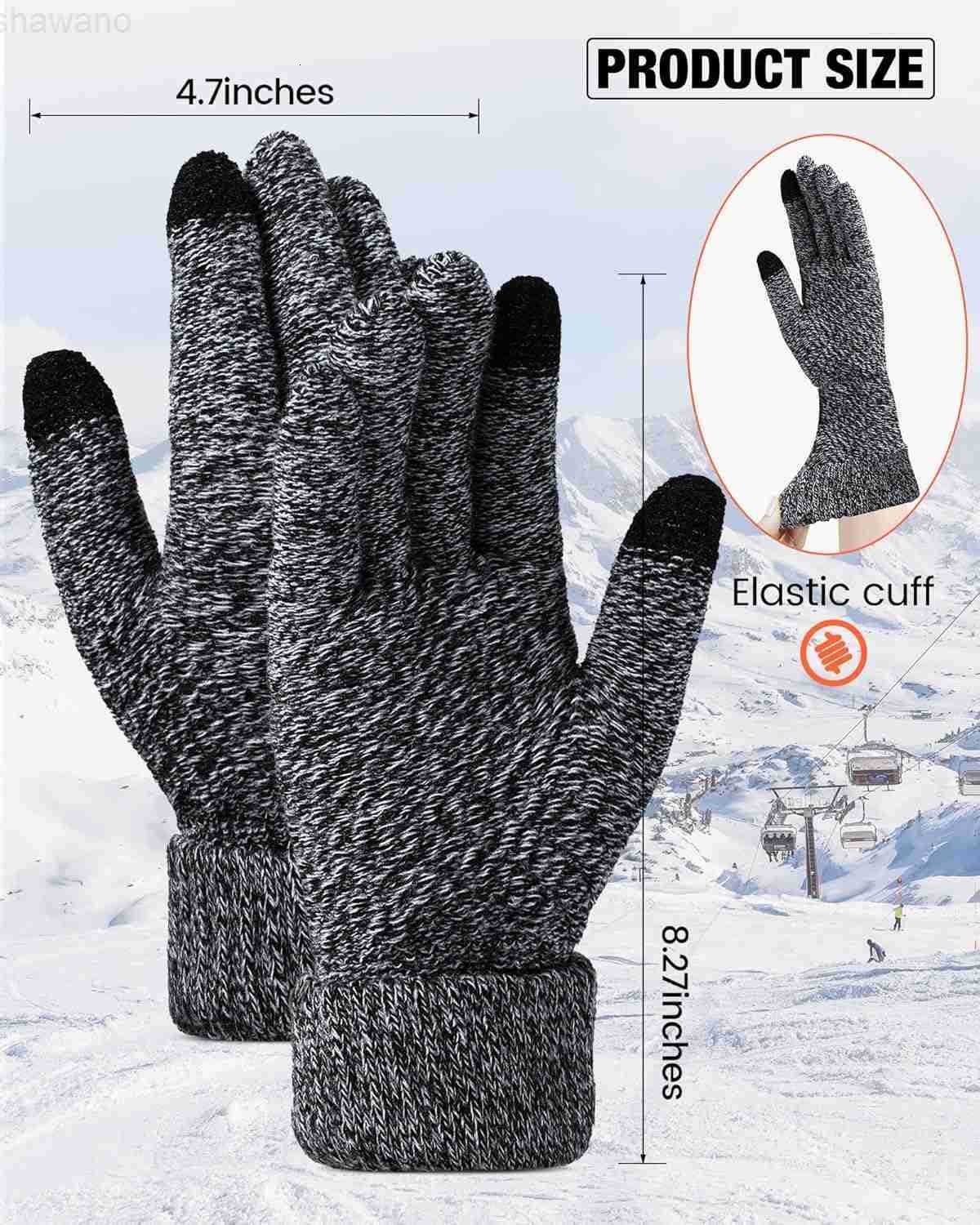 2 Pairs Womens Winter Touch Screen Gloves Soft Warm Fleece Lined Knit Elastic Cuff Winter Texting GlovesW250911