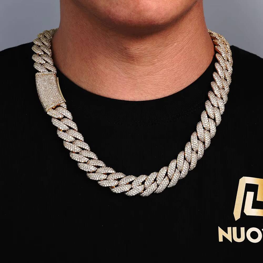 Mens Chic Hip Hop S925 Silver Moissanite ThreeRow Full Diamond Bubble Cuban Chain Necklaces