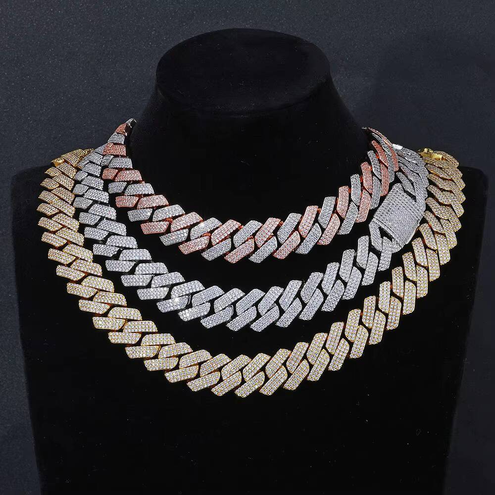 NUOYA Luxury 3 Row Shiny Zircon Diamond 18K Gold Plated Cuban Link Chain Necklace for Men High Quality Hip Hop Jewelry Gift