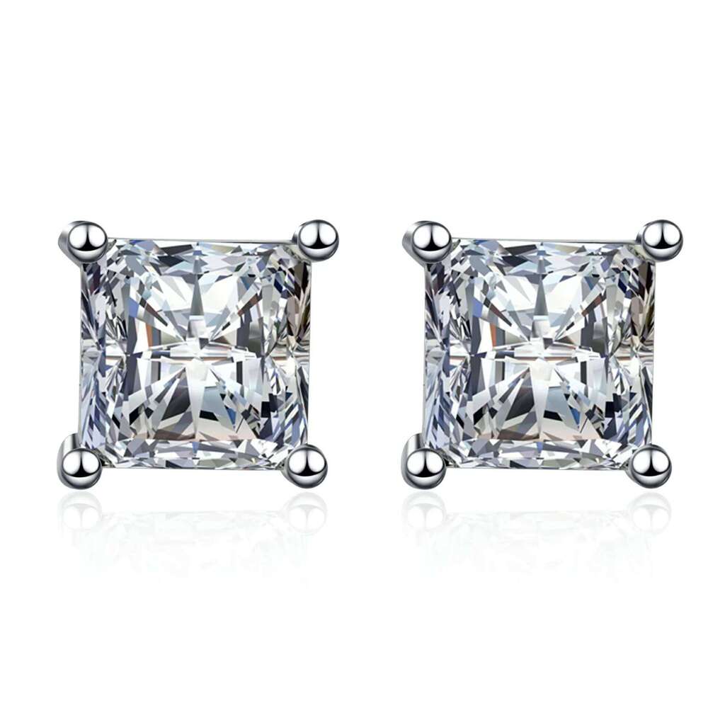 Classic Hot-selling Generation of Women's Moissanite Earrings Princess square S Sier Simulation Ear Jewelry