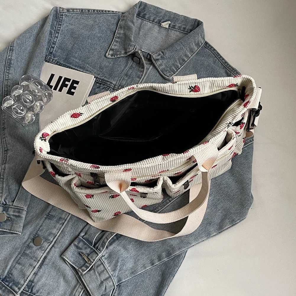 Women Strawberry Shoulder Bag Fashion Corduroy Tote Bag Large Capacity Stylish Crossbody Bag Simple Messenger Bag Chic Hobo Bag W250911