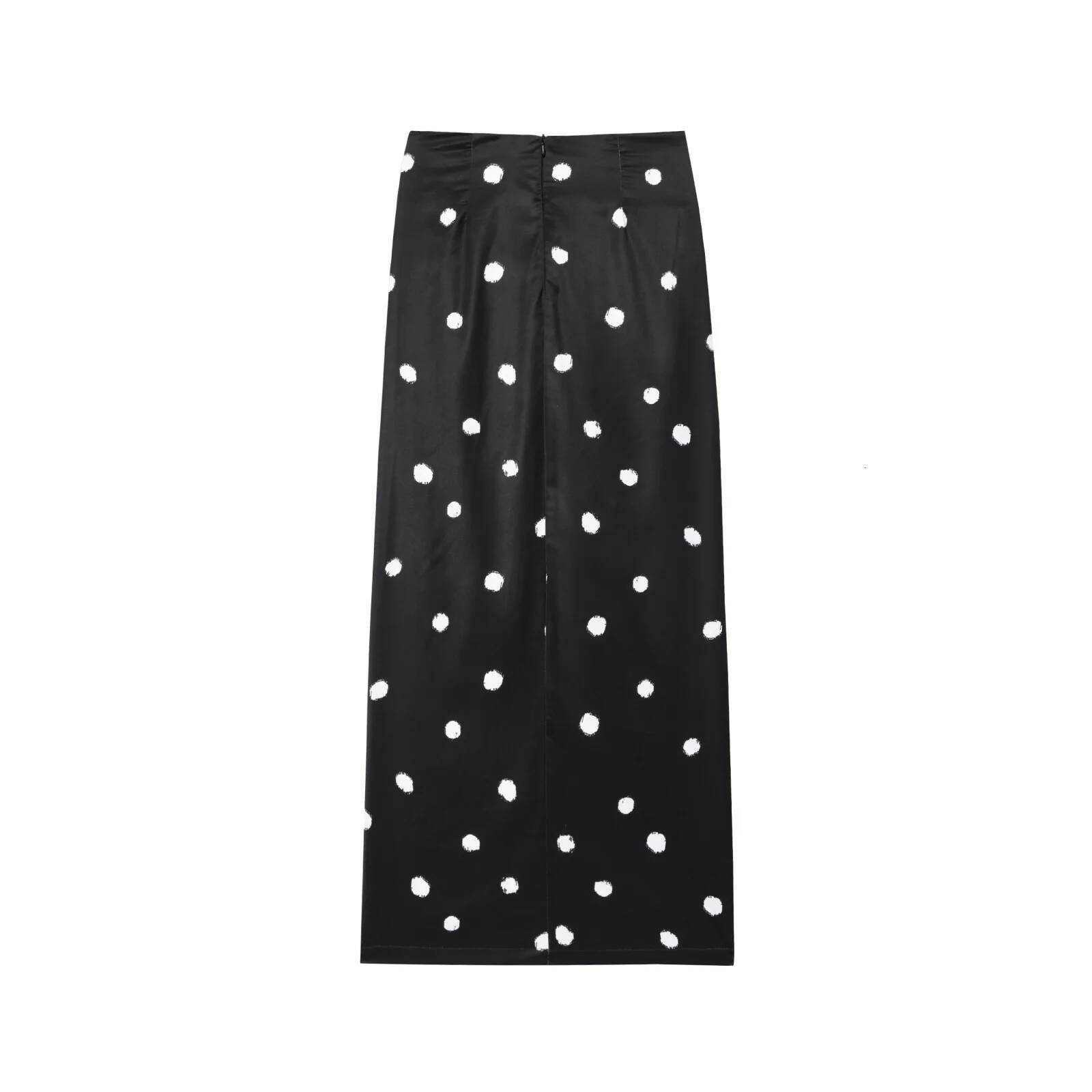 2025 Sexy Black Polka Dot Midi Skirt: Thigh-High Slit, Bow-Tie Waist, Ankle-Length Curve-Hing Design For Woman Summer Casual dongdumaoyi
