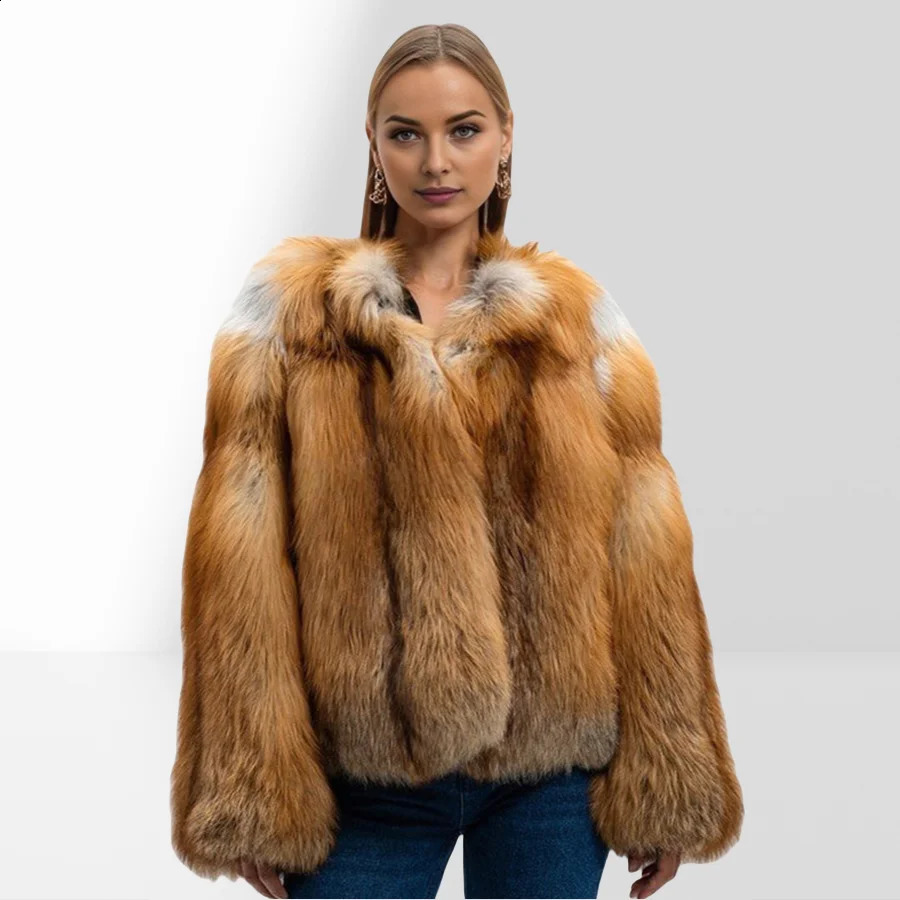 Red Fox Fur Coat With Round Collar Short Real Fur Coat For Women Cropped Fur Jacket High Quality Genuine Leather Fur Jackets 250910