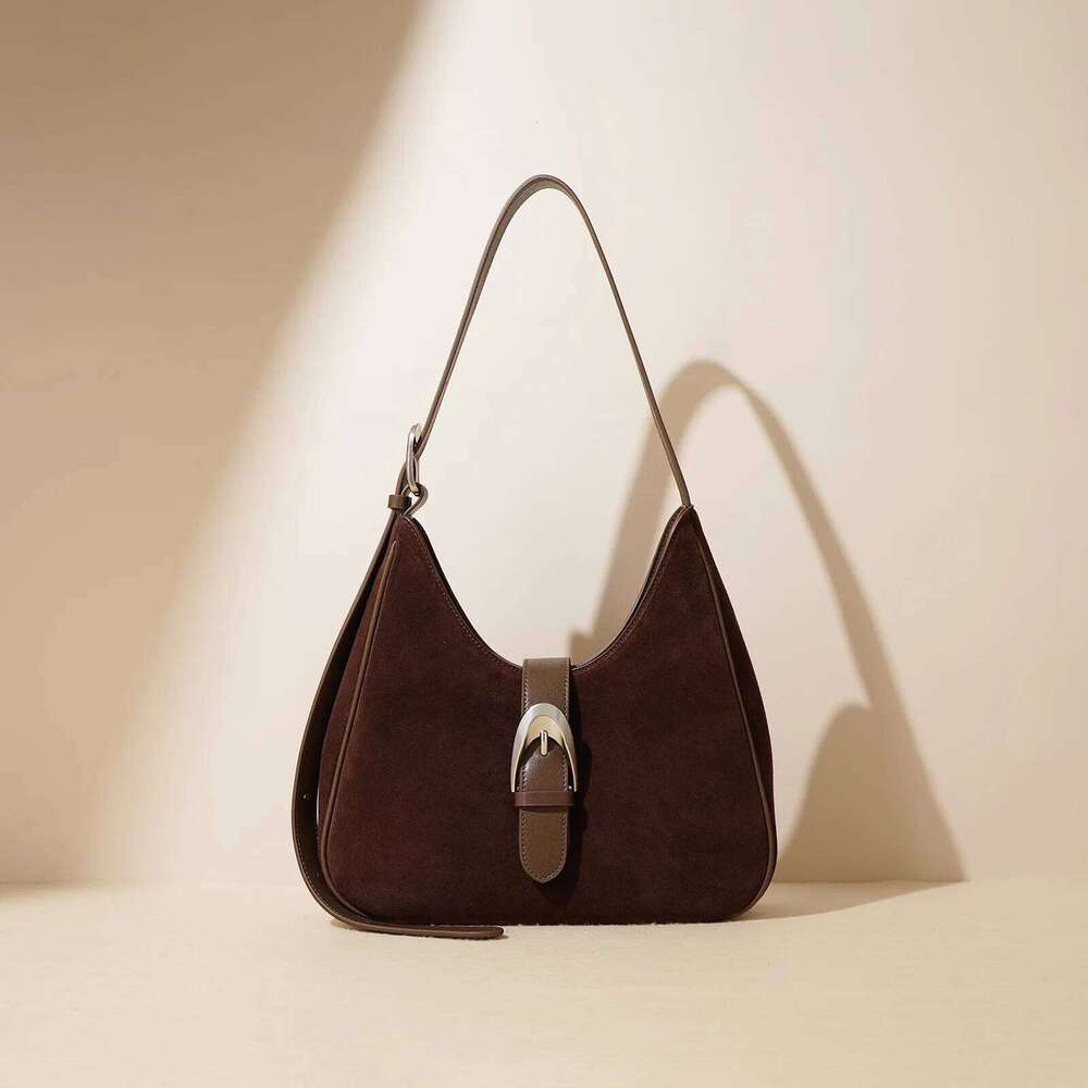 2026 Women Suede Female Frosted Cowhide Split Leather Underarm Shoulder Bag Lady Fashion Zipper Handbag Wholesale 250805 250805