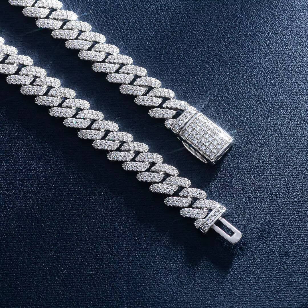 925 Silver D Color Moissanite Cuban Chain 8mm Prong Set Hip Hop Necklace Certified Street Jewelry GRA Certified