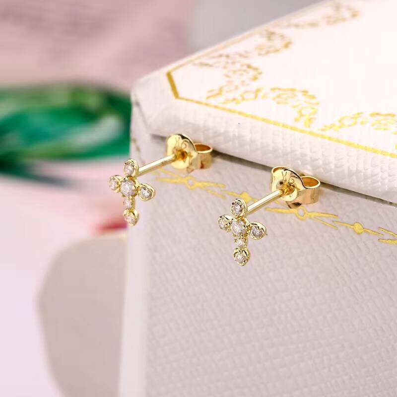 HYH Minimalist 9K Gold Cross Moissanite Stud Earrings Ins Fashion Style Jewelry Wholesale