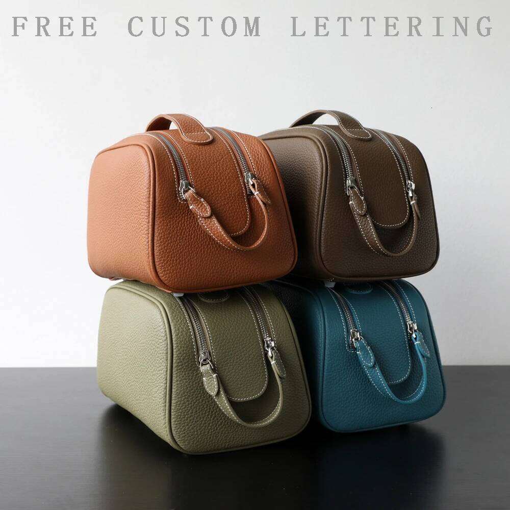 Top layer cowhide makeup 2025 new design genuine leather women's portable travel toiletries vintage ins fashion storage bag