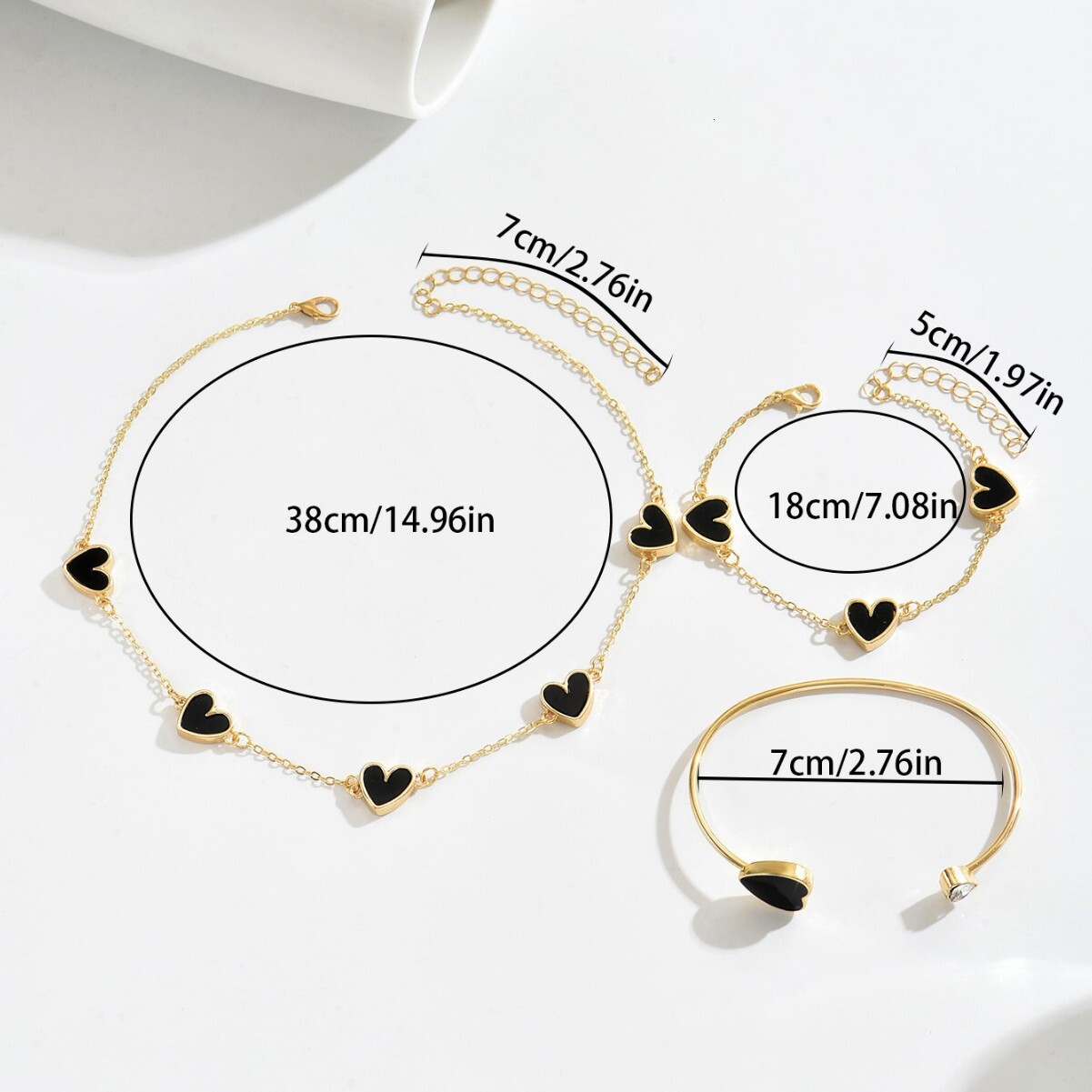Luxury Brand Designer Jewelry European And American Style Jewelry Set Geometric Heart Inlaid Plate Design Factory Necklace Adjustable Open Bracelet
