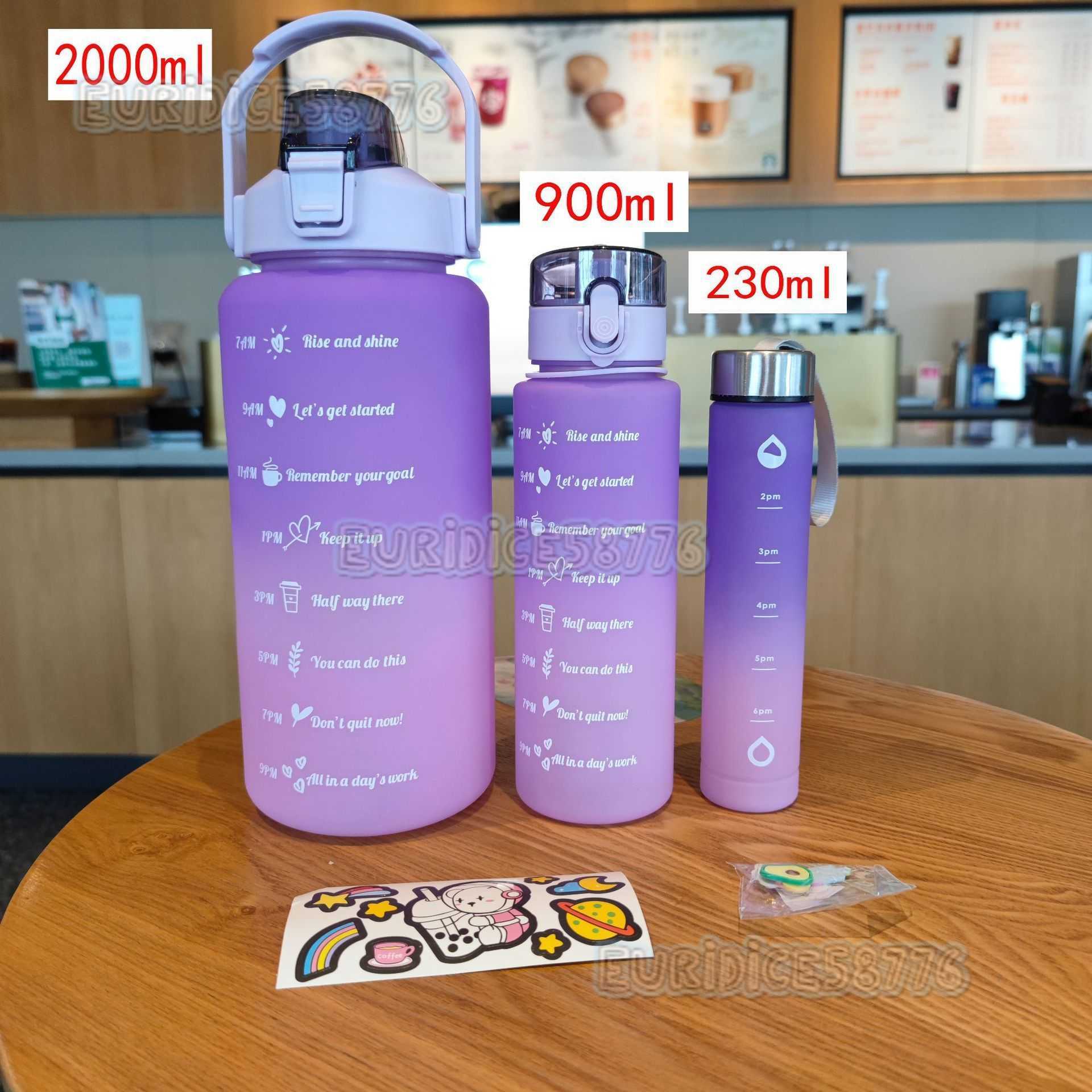 Threepiece Water Bottle Set with Handle Rope Matte Gradient Straw Plastic Water Cup Large Capacity Outdoor Sports Water Bottle H250911