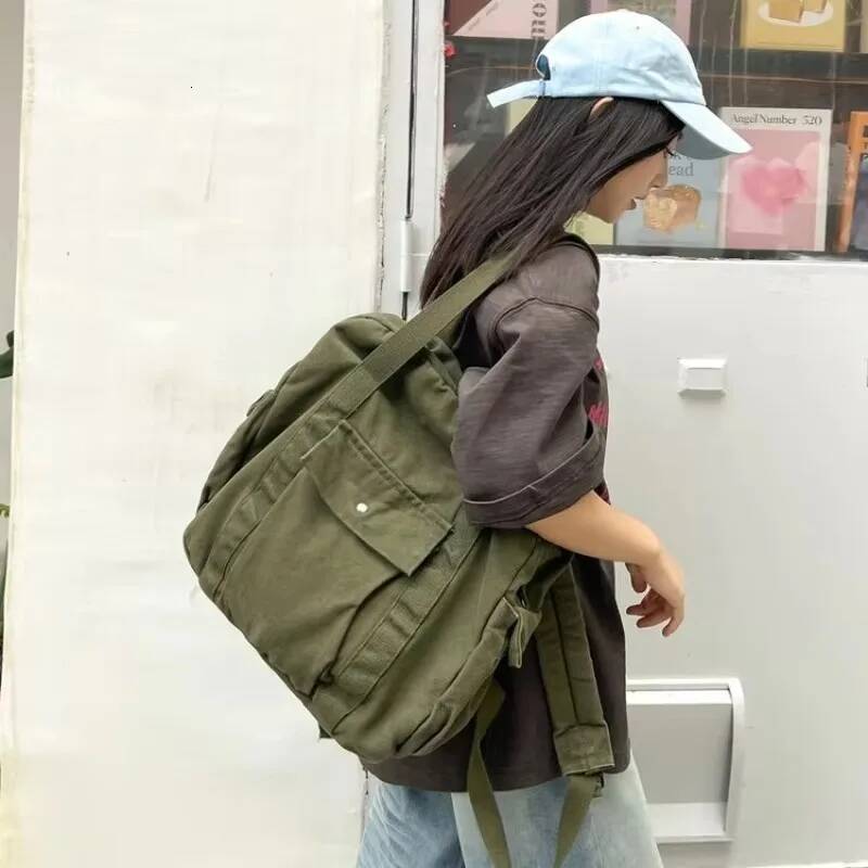 Leisure Sport Classic Style Backpacks Solid Zipper Large Capacity Canvas Durable Shoulder Bags for Unisex Retro Casual Tote high-quality
