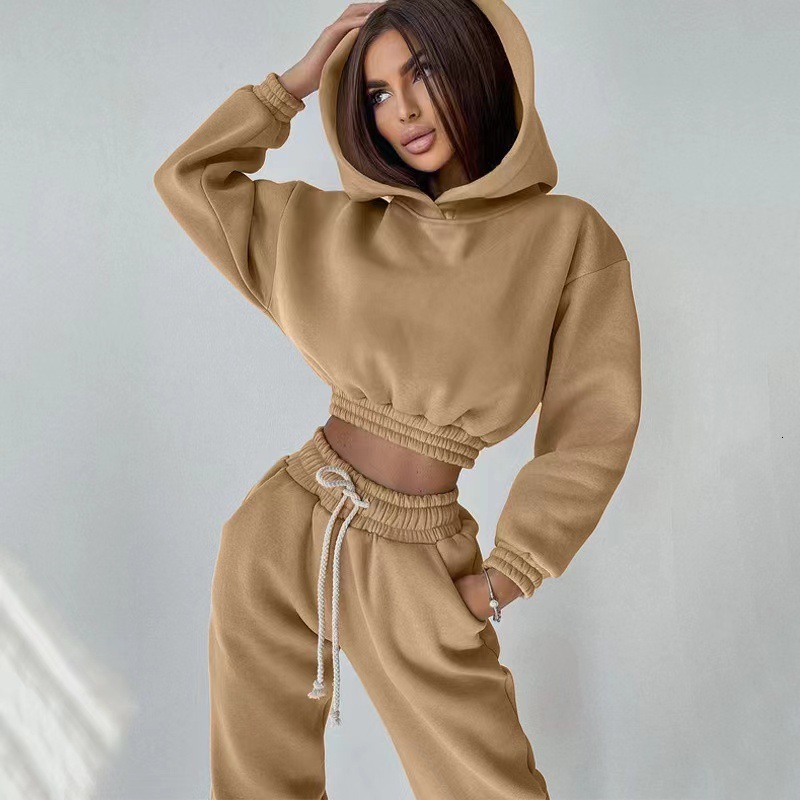 2025 Sports Women's Long sleeved Hooded Sweatshirt Women's Autumn/Winter Wool Two piece Set Women's S Clothing Autumn/Winter New Design