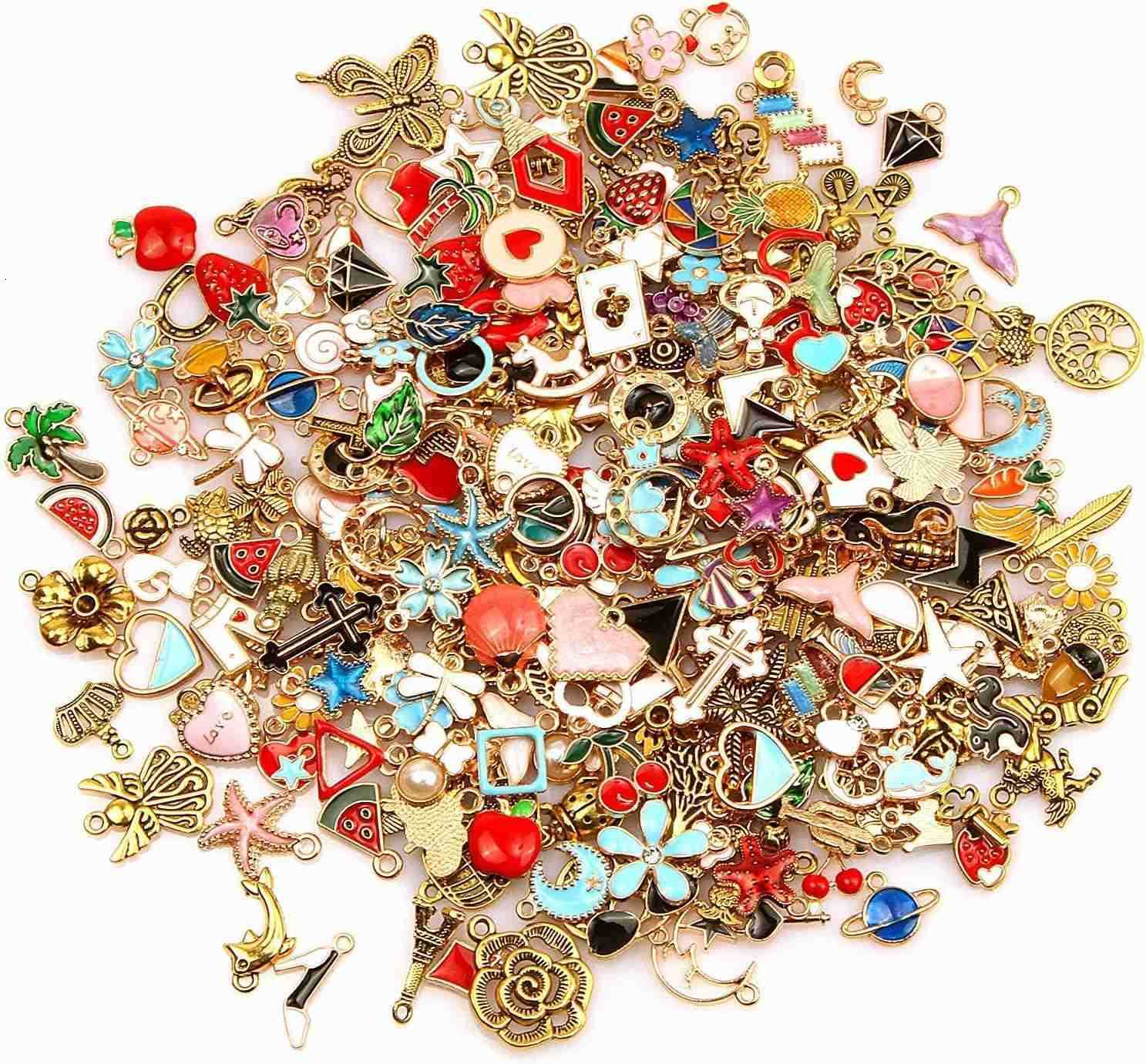 220Pcs Charms Assorted Gold Plated Enamel Charms Necklace Earrings Charm for DIY Jewelry Making CraftsW250911