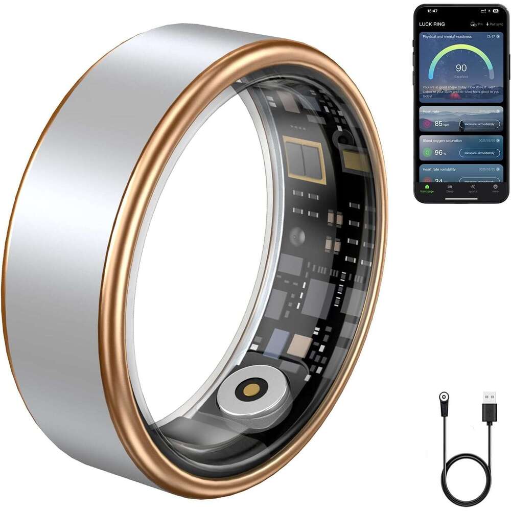 Jojovenusmall Smart Ring for Women & Men - IP68 Waterproof Fiess Tracker with Long Lasting Batteries, 28-Language App, Sleep/Step/Heart Rate Monitor (