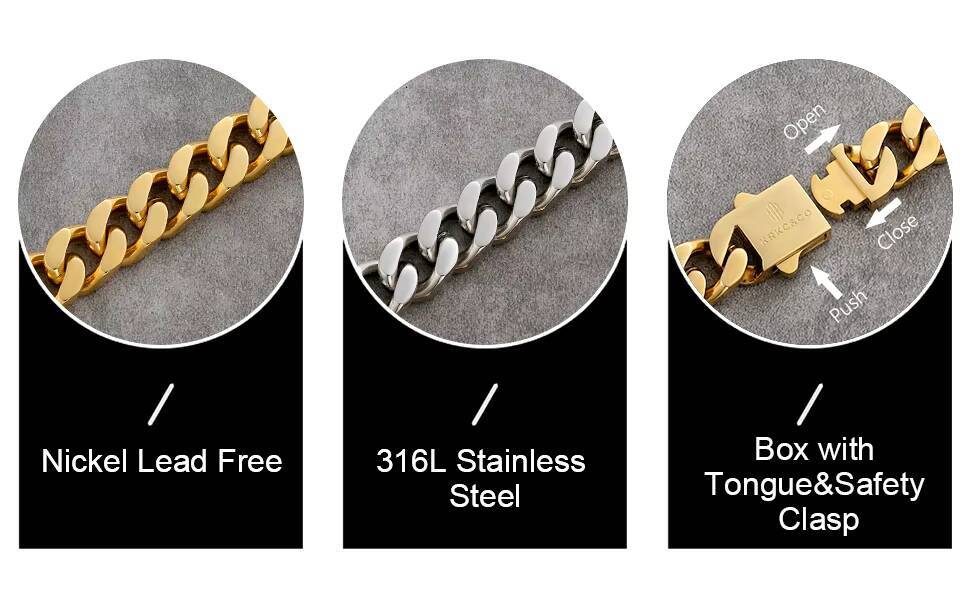 KRKC Drop Shipping New Design Buckle Clasp RTS 14mm Silver Rhodium Plated Mens Curb Cuban Link Chains