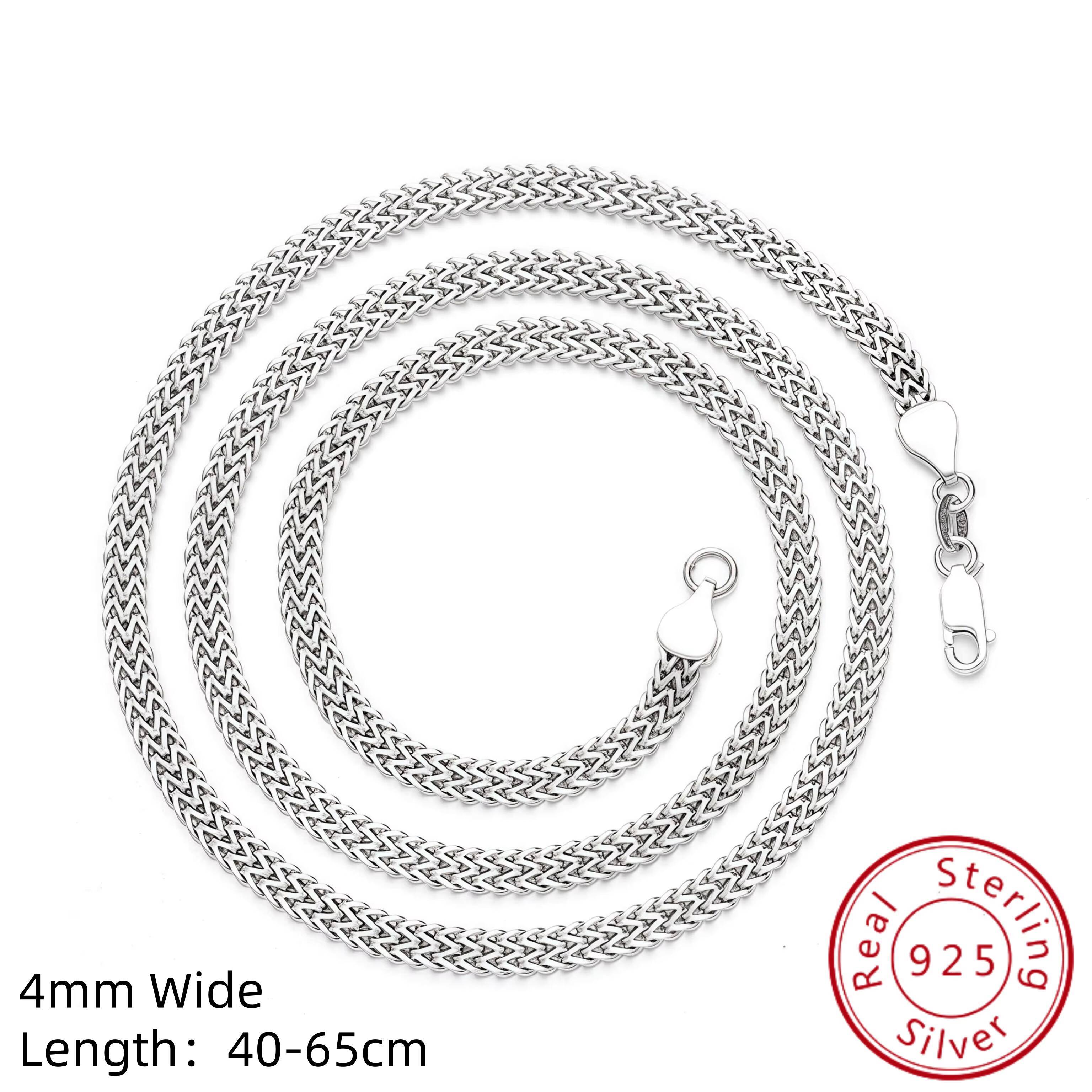 999 Pure Silver Jewelry White Gold Platinum Plated Silver 4mm Cuban Italy Square Double Franco Link Chain Men Women