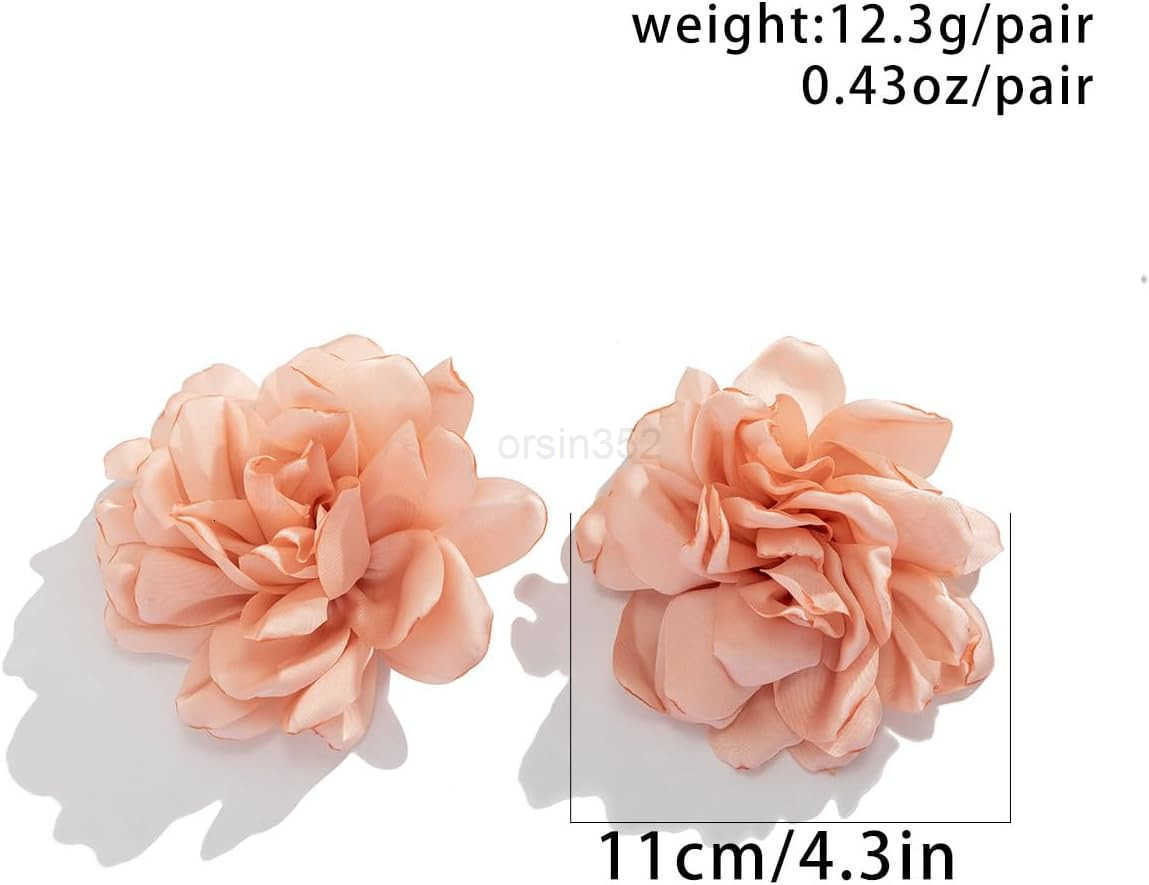 Large Fabric Floral Dangle Earrings for Women Vintage Exaggeration Chiffon Rose Flower Petal Earring Fashion Cloth Floral Earrings Charm Jewelry Gifts