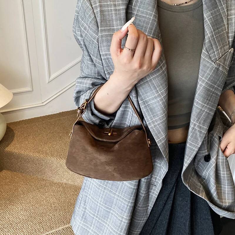 New Suede Crossbody Bag Retro Shoulder Bag Multi functional Fashion Korean Bucket Bag Simple Handbag Fashion Solid Color Designer Bag