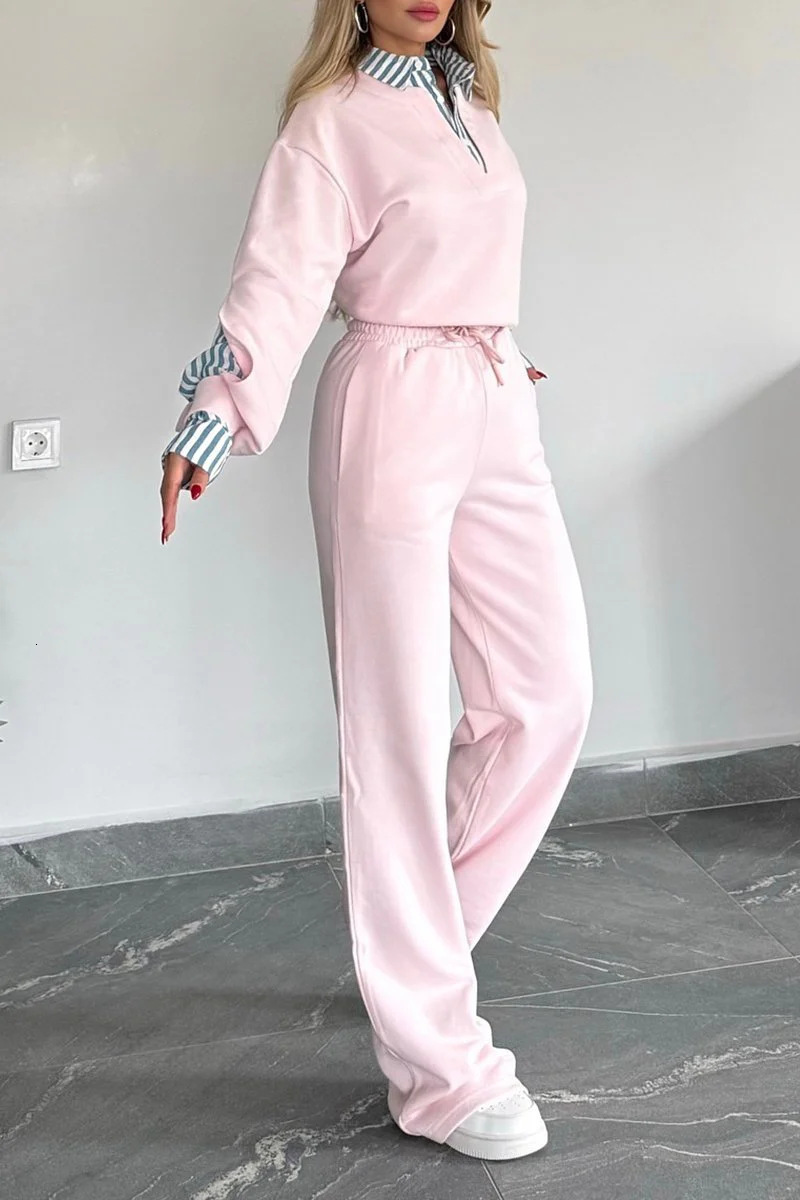 2025 autumn and winter hot selling lapel long sleeved shirt women's long sleeved top loose casual sportswear set autumn and winter new designer k