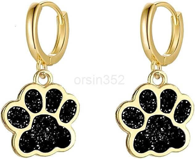 Cute Paw Charm Glitter Enamel Cartilage Small Hoop Dangle Drop Earrings for Women Girls Sensitive Ear 14K Gold Plated Colorful Animal Paw Dog Cat Pet 