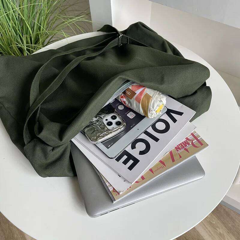 Solid Color Canvas Shoulder Large Capacity Crossbody Casual Shopping With Adjustable Strap Handbag Daily Travel Bag