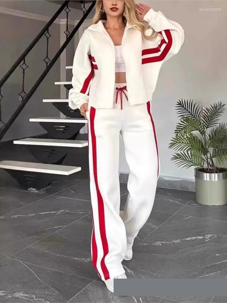 Women's Tracksuits Striped Zipper Coat Sweatpants Two Piece Set Women Casual Batwing Sleeve Sports Jacket Outfits Autumn Winter Sweatshirt