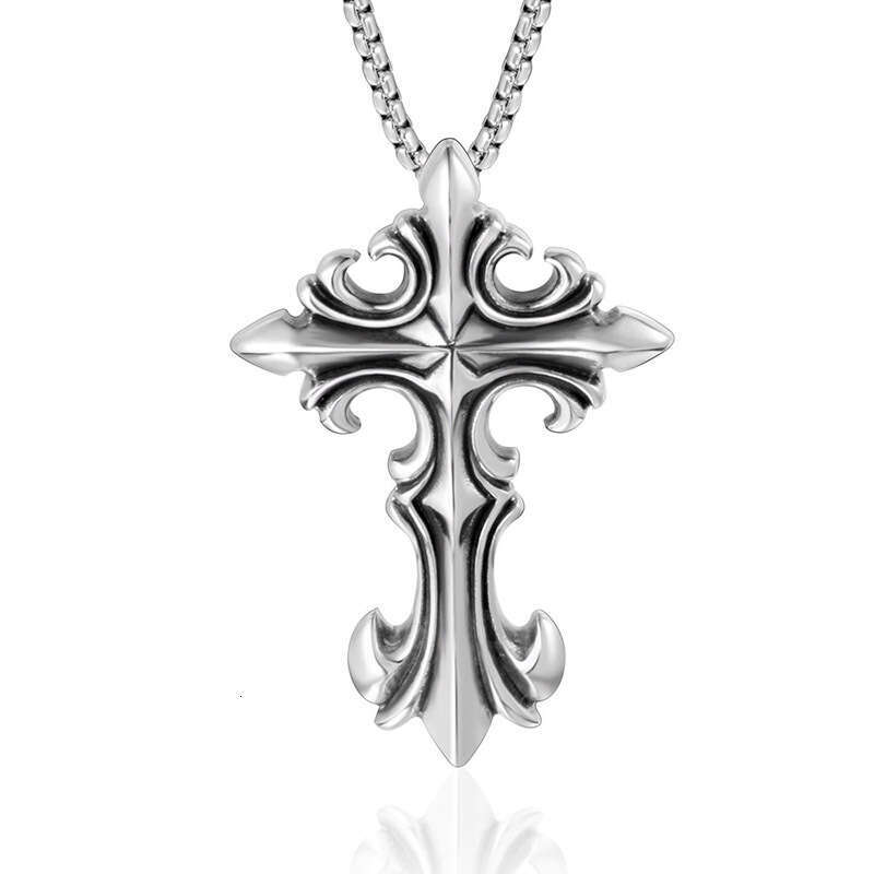 Unique Oversized Jewelry Gothic Couple Cross Flower Pendant Titanium Steel Necklace