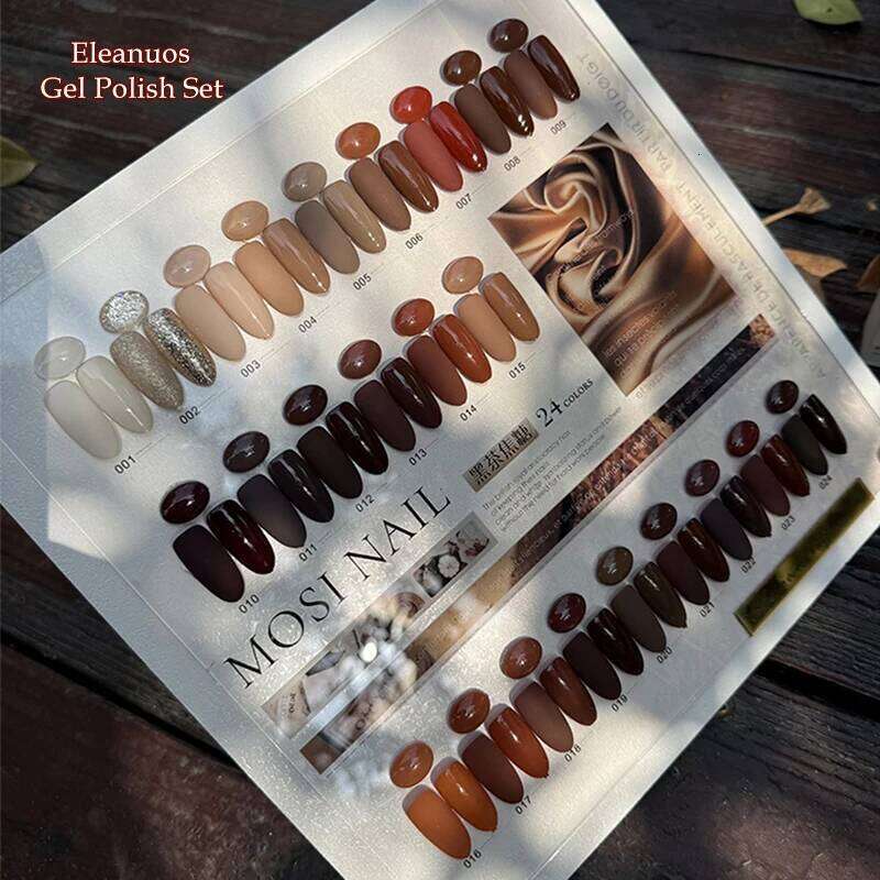 Eleanuos Caramel Polishing 24Pcs Winter Durable UV Varnish Soaking Brown Enhancement Coffee Gel Nail Salon Kit