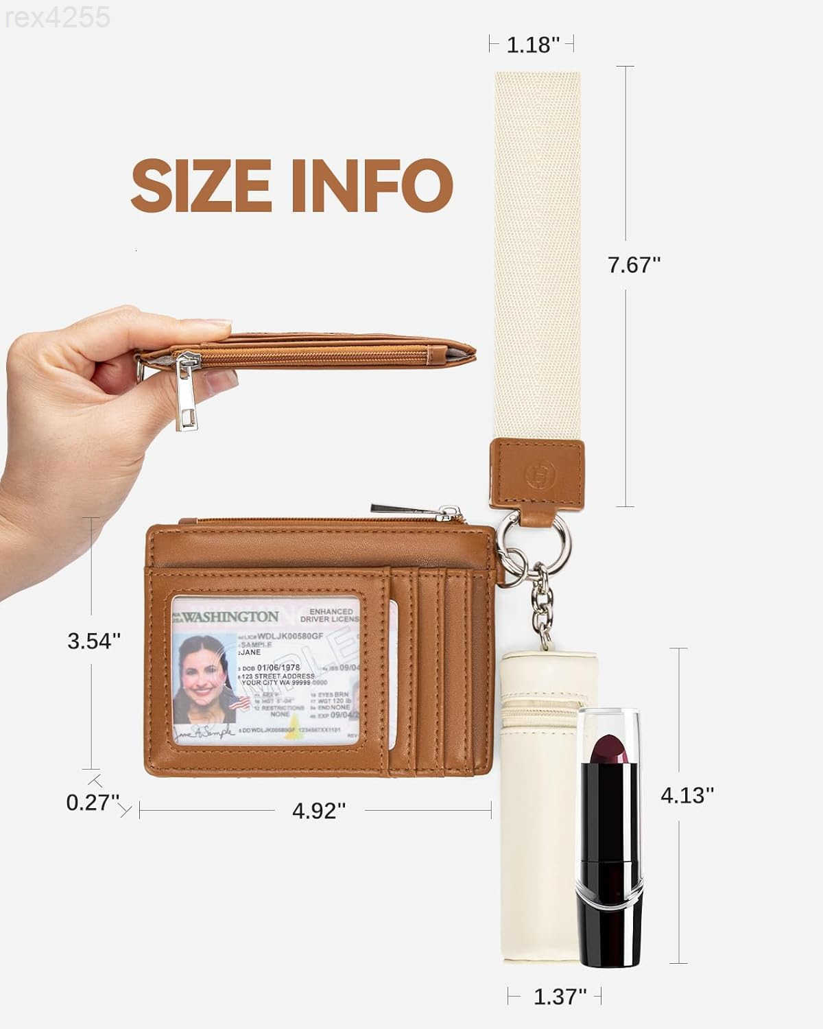 Keychain Wallet RFID Leather Credit Card Holder Wristlet Wallets for Women with Coin Purse Lipstick Case BeigeBrownW250911