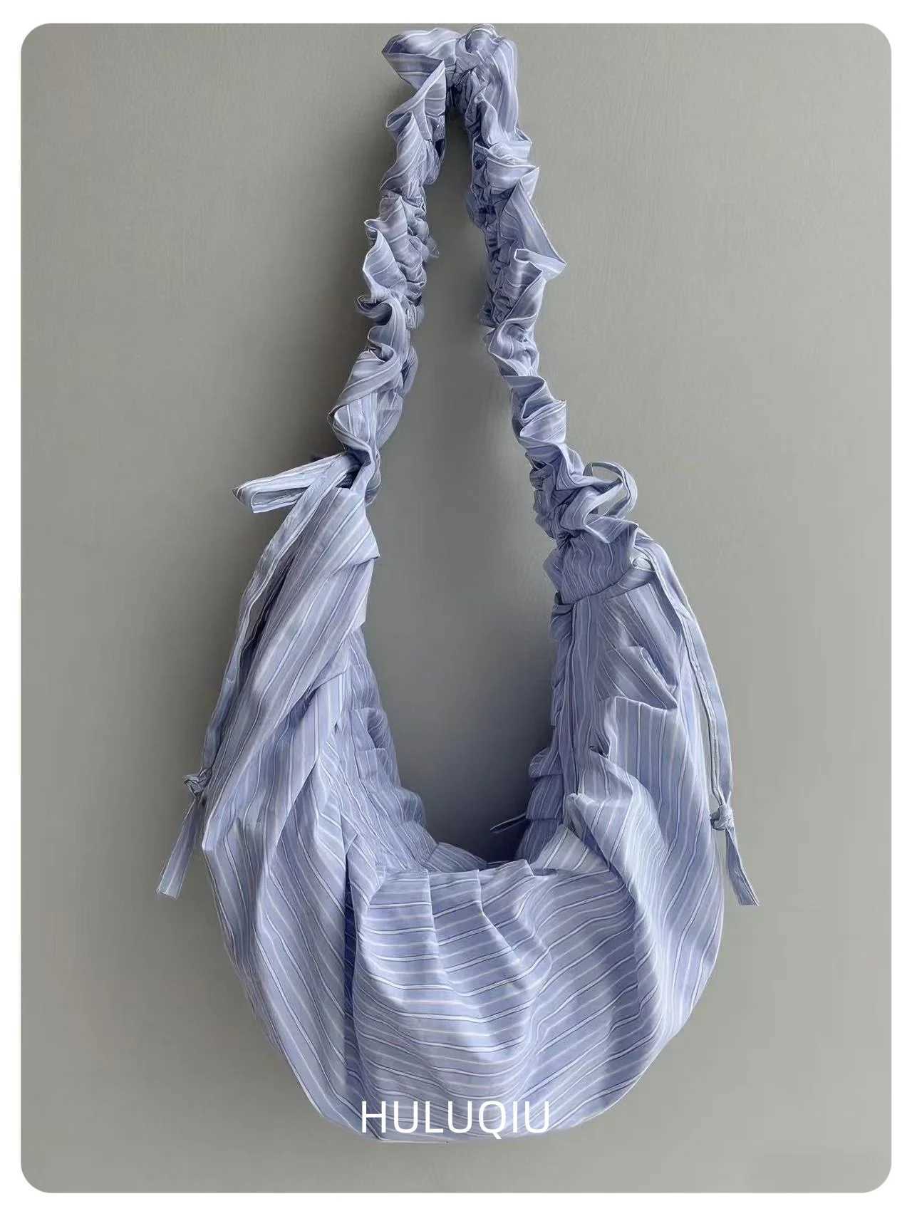 Pleated Striped Dumpling Hobo Bag Solid Color Korean Soft Cotton Phone Purse Stylish Underarm Shoulder Shopping Bag Z250911