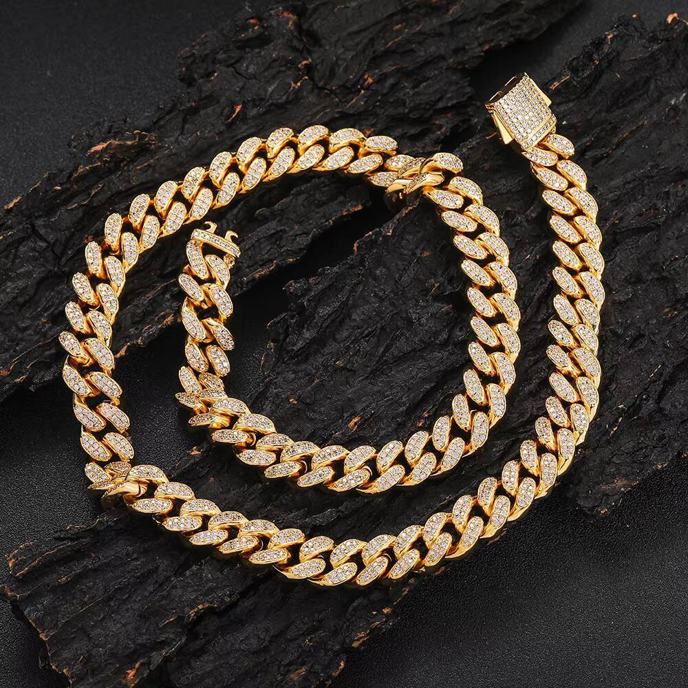 NUOYA Luxury White Gold Plated Hip Hop Jewelry High Quality CZ Bling 2 Row Diamond Cuban Link Chain Necklace for Men Women