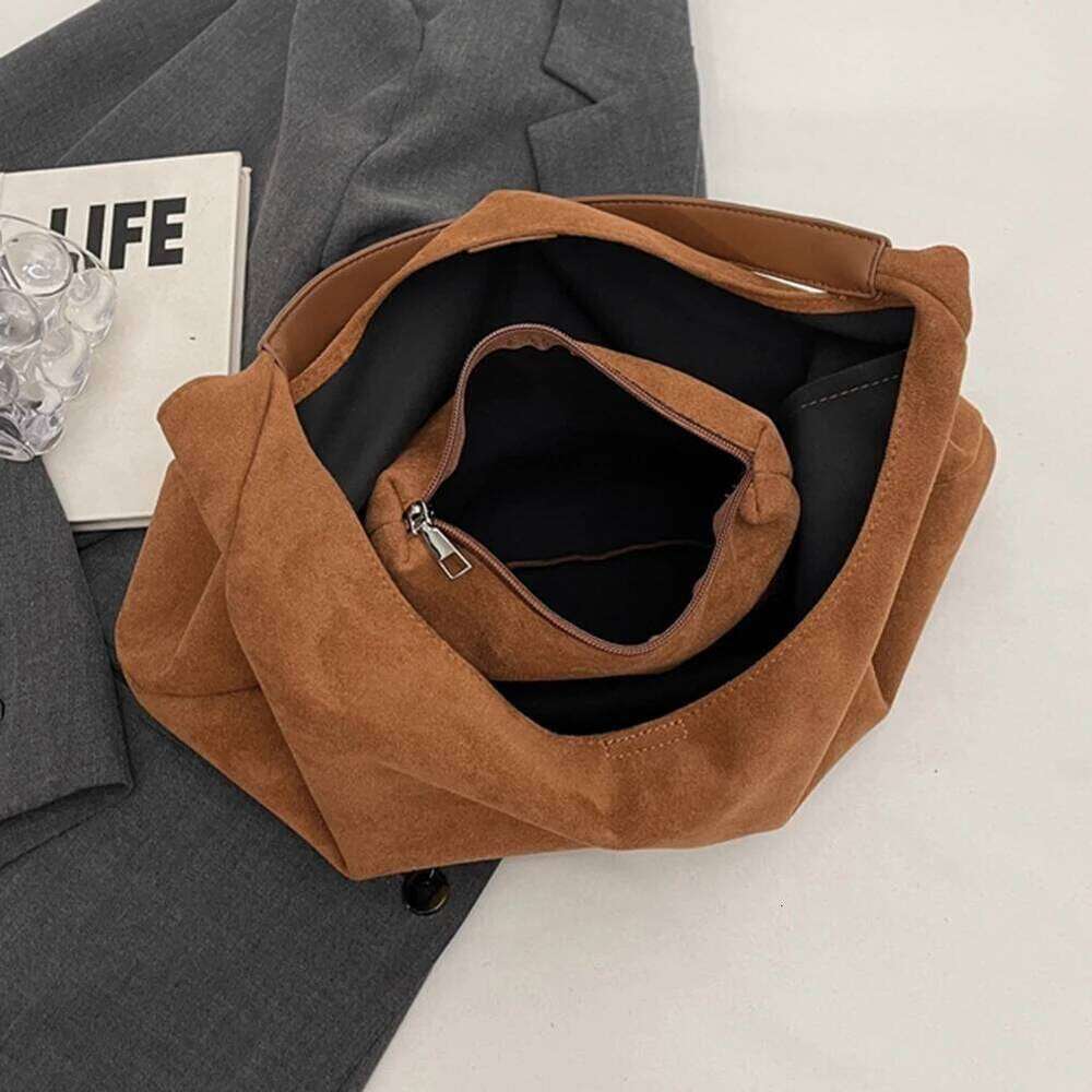 Women Suede Shoulder Large Capacity Vintage Women's Retro Handbag Simple Casual Commuter Bag Autumn Winter Work Travel