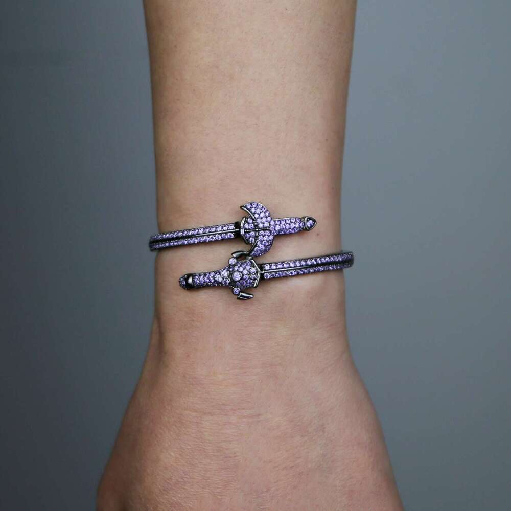 Fashion New Double Sword Cross Bracelet with Zircon for Men Hip Hop Jewelry
