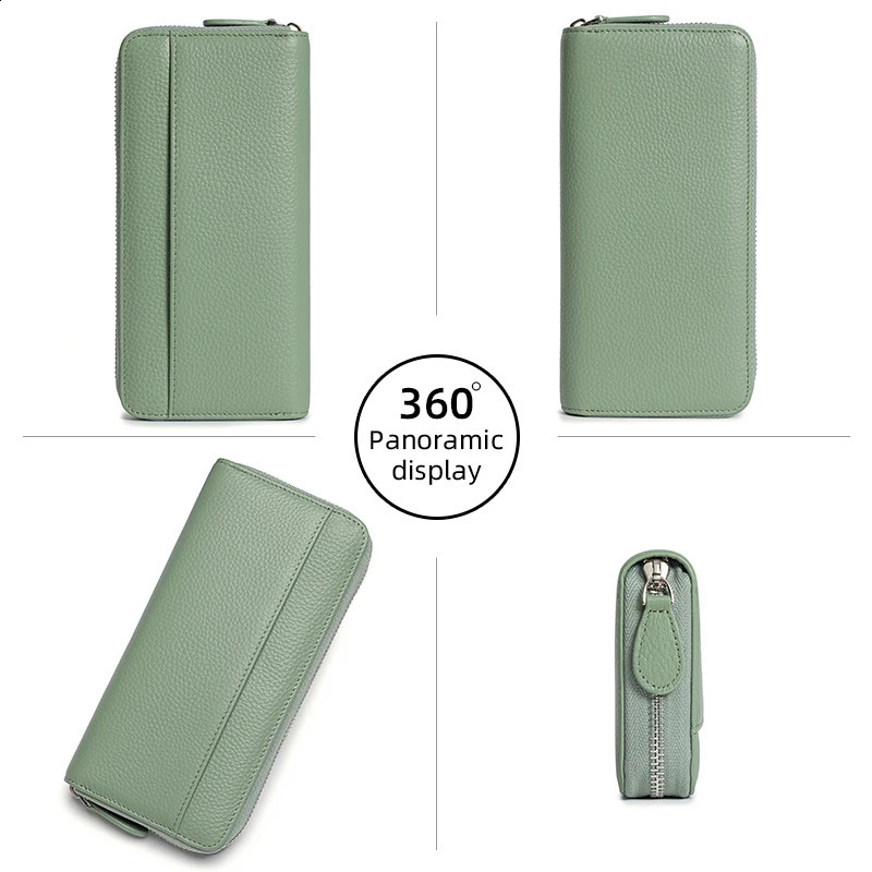 Long Zipper Wallet for Women Genuine Leather RFIDBlocking Large Capacity Credit Card Holder Wallets with Coin Pouch MoneyPockets250906