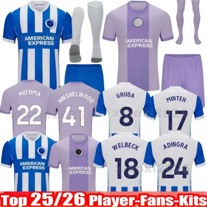 2025 Brighton 25 26 SOCCER JERSEYS Home Away HINSHELWOOD GRUDA 8 ADINGRA 11 MINTEH 17 PEDRO 9 MITOMA 22 MAN FAN KIDS JERSEY FOOTBALL SHIRTS Set