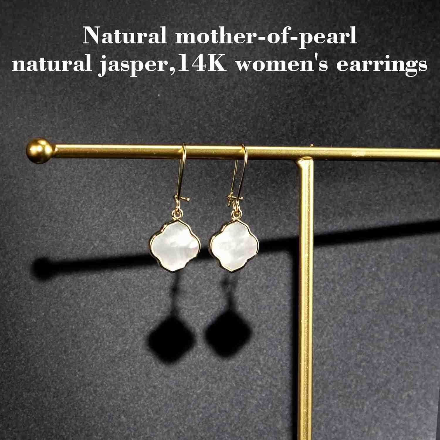 Earrings for Women14K Gold Drops Dangle Pendant Natural Stone Natural shell of Pearl Earrings Handmade Premium Quality Jewelry are the Gift for MomWif