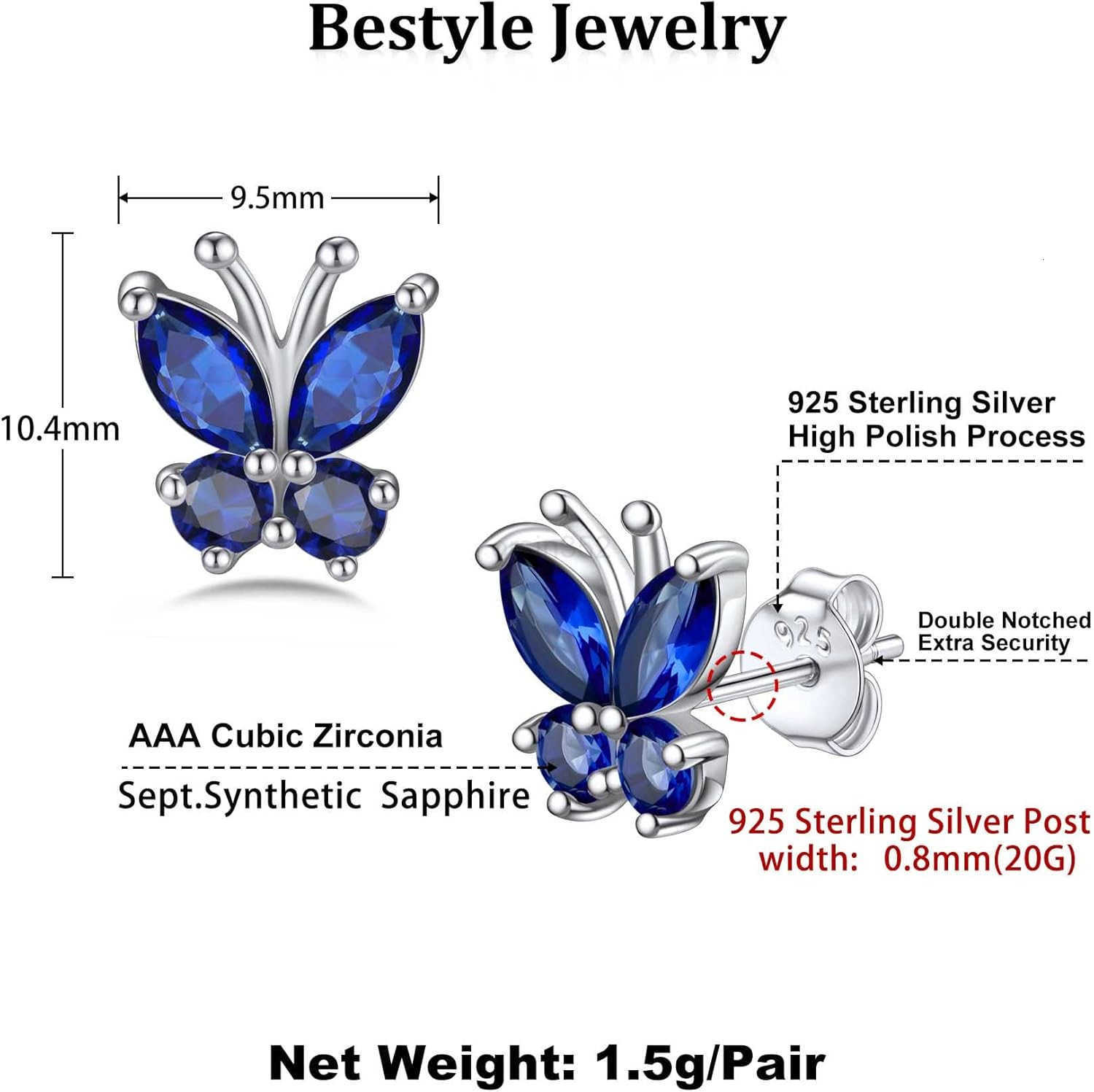 Sterling Silver Butterfly Earrings for Women Dainty Cute Birthstone Studs Hypoallergenic Jewelry Great Birthday GiftW250911