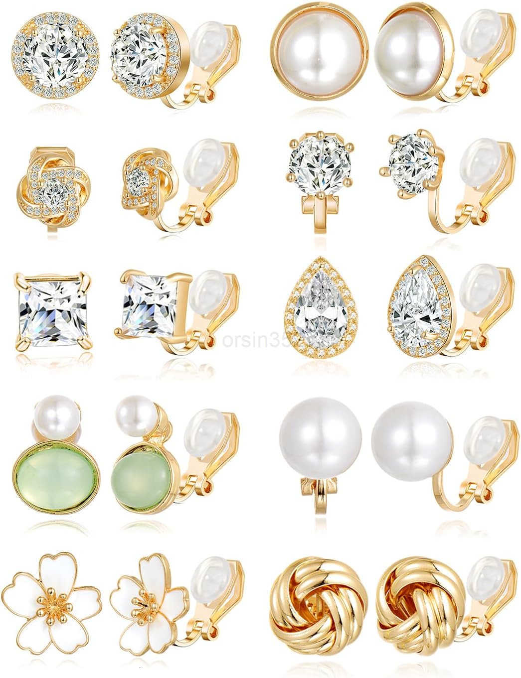 1015 Pairs Clip on Stud Earrings Non Pierced Teardrop Round Square CZ Pearl Twist Knot Flower Butterfly Heart Star Rainbow Cat Opal Clip on Earrings f