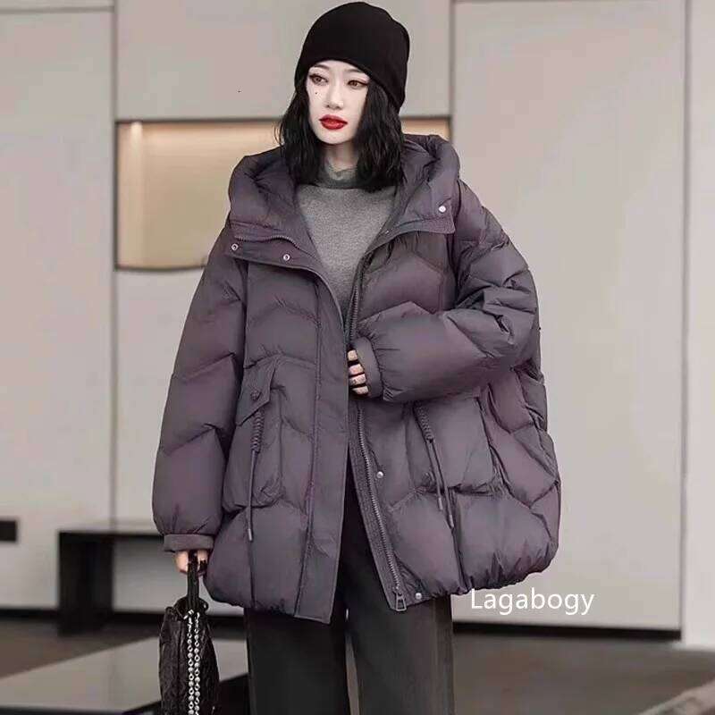 Lagabogy 2025 Women Autumn Winter Vintage Style Loose Casual Mid-Long Hooded Warm Puffer Coat Female 90% White Duck Down Jacket