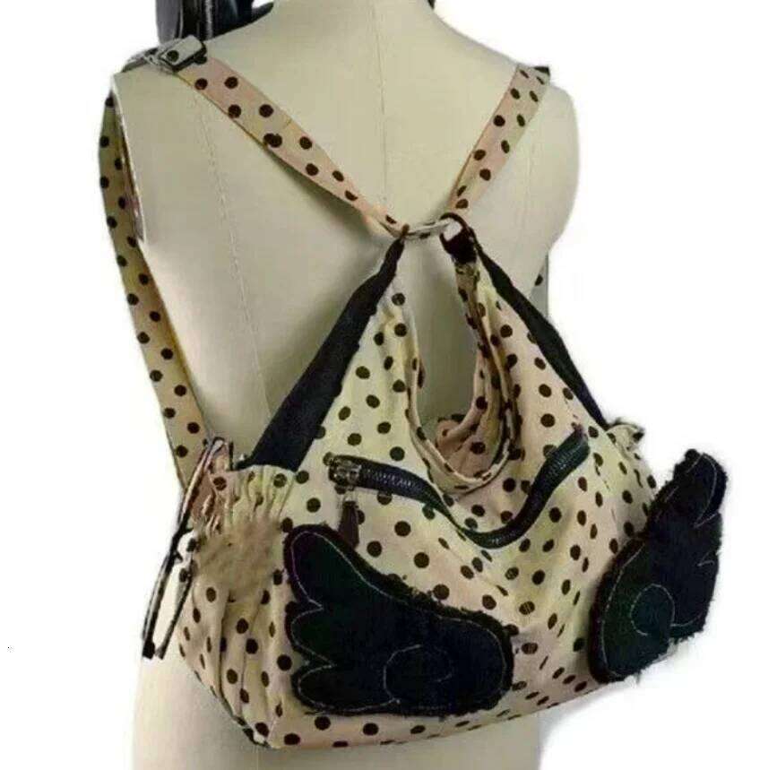 Korean All Match Streetwear Wings Women's Handbags Vintage Dots Grunge Backpacks Casual Y2k Aesthetic Shoulder Crossbody Bags