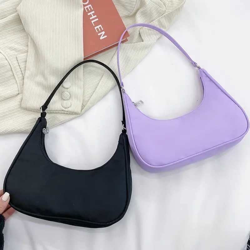 Women Pure Color Shoulder Bags 2022 Women Trend Underarm Bags Casual Nylon Ladies Zipper Small Purse Tophandle Handbag W250911