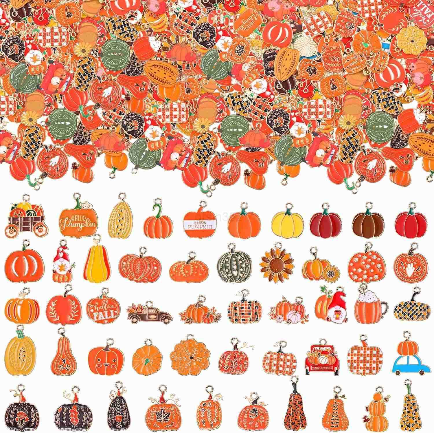 150300 Pcs Fall Charms for Jewelry Making Pumpkin Autumn Thanksgiving Charms for Crafting DIY Necklaces Earrings Making and DecorationW250911